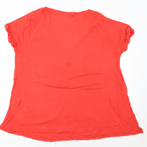 Hilfiger Denim Women's Red Cotton V-Neck Button Short Sleeve T-Shirt M