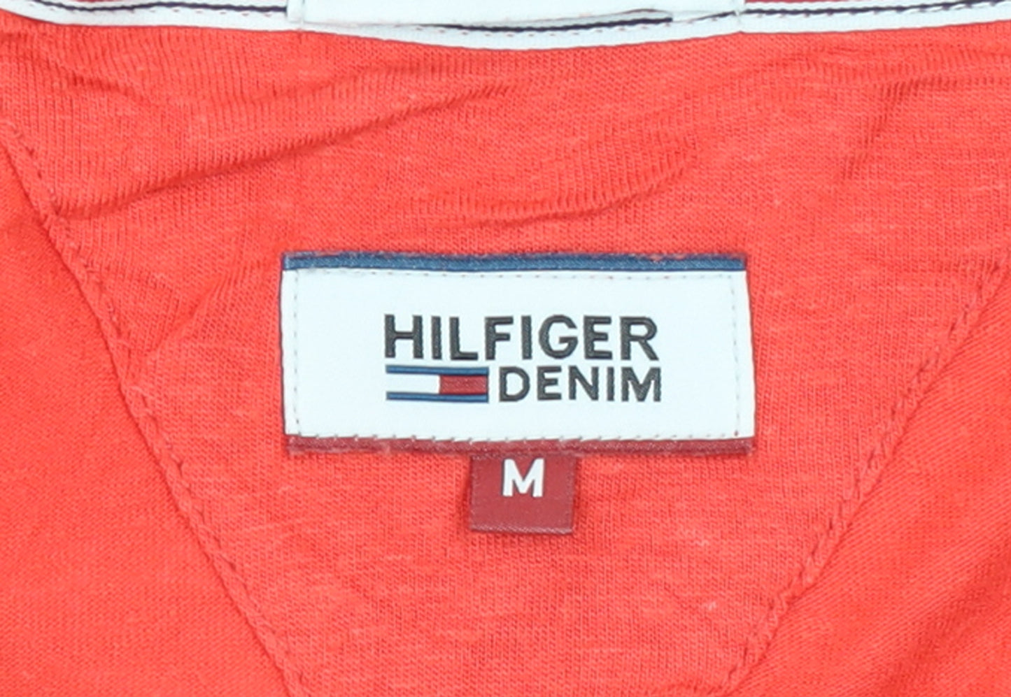 Hilfiger Denim Women's Red Cotton V-Neck Button Short Sleeve T-Shirt M