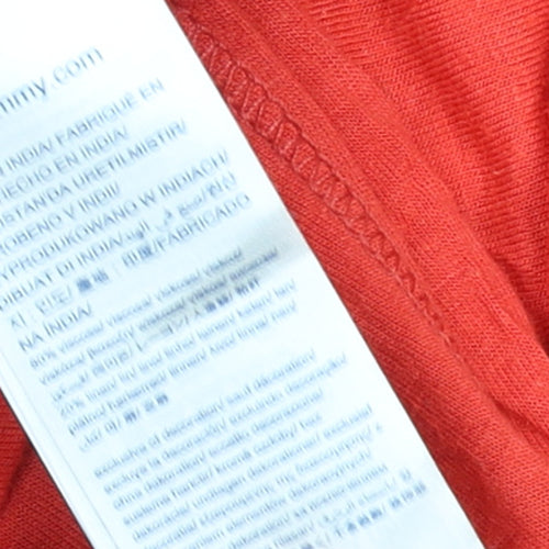 Hilfiger Denim Women's Red Cotton V-Neck Button Short Sleeve T-Shirt M