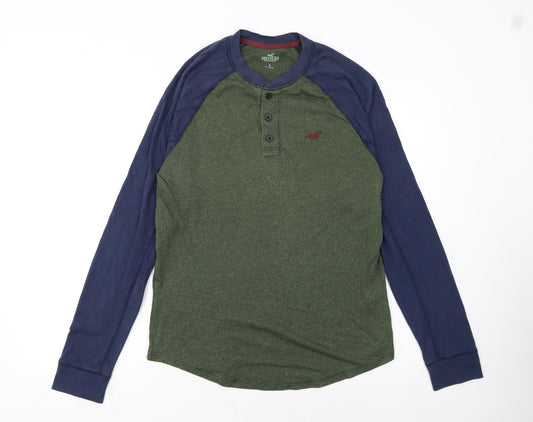 Hollister Men’s Green Long Sleeve Henley T-Shirt Size S