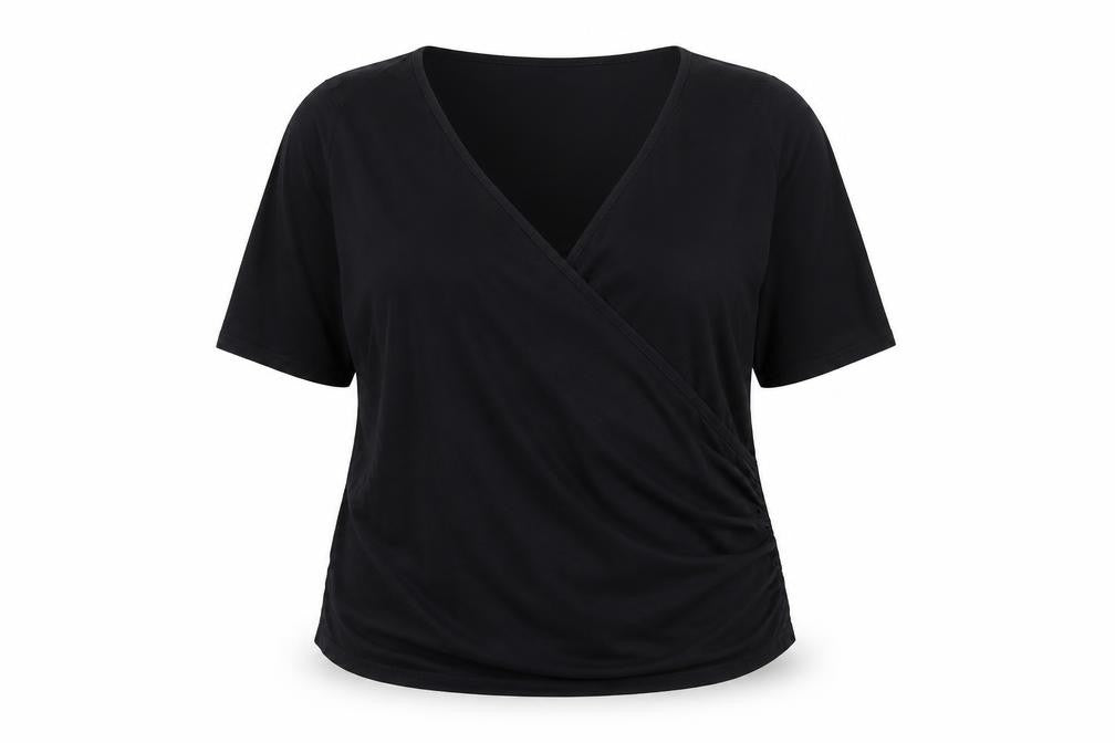 Front view of Dorothy Perkins Women's Black Wrap Jersey Blouse UK 16