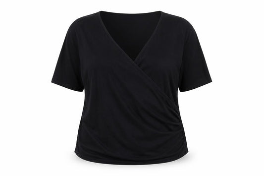 Front view of Dorothy Perkins Women's Black Wrap Jersey Blouse UK 16