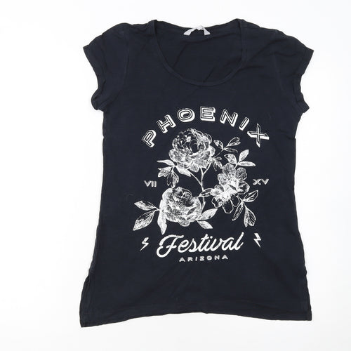 Red Herring Womens Black Floral Festival T-Shirt Size 8