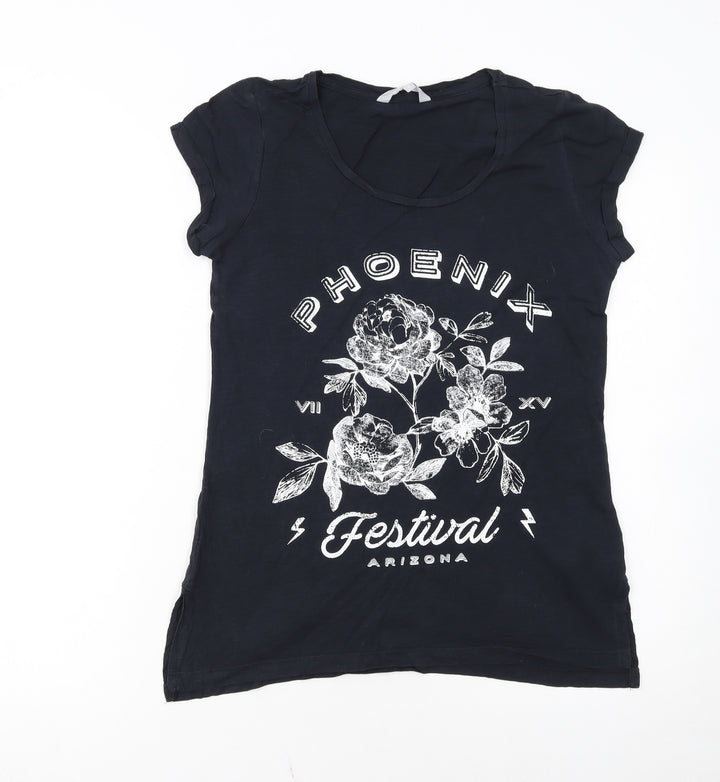Red Herring Womens Black Floral Festival T-Shirt Size 8