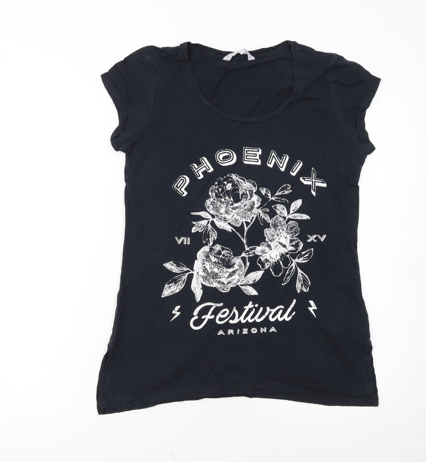 Red Herring Womens Black Floral Festival T-Shirt Size 8