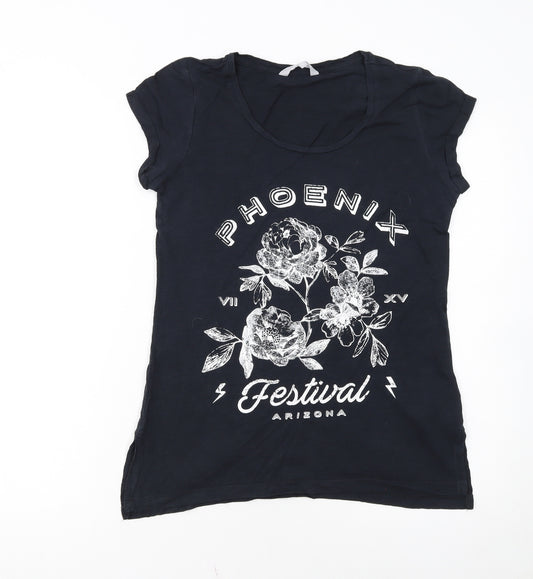 Red Herring Womens Black Floral Festival T-Shirt Size 8