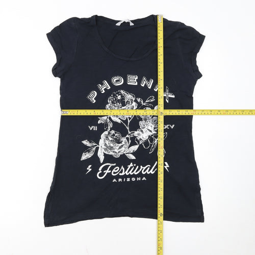Red Herring Womens Black Floral Festival T-Shirt Size 8