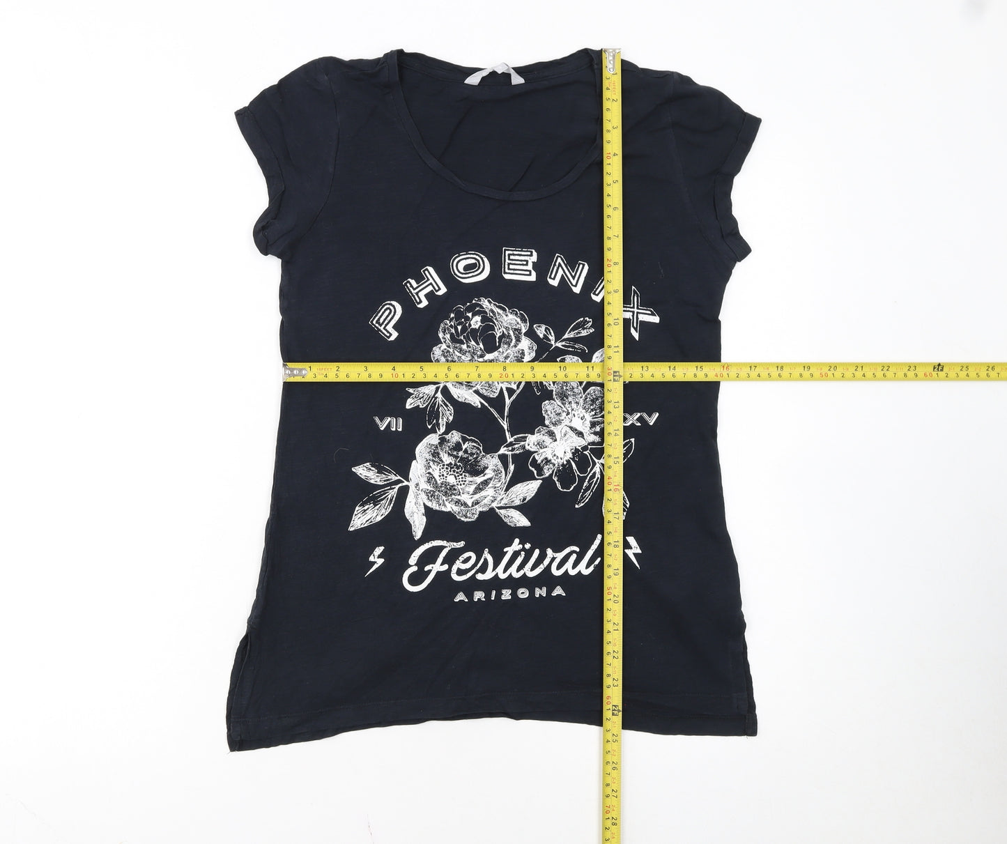 Red Herring Womens Black Floral Festival T-Shirt Size 8