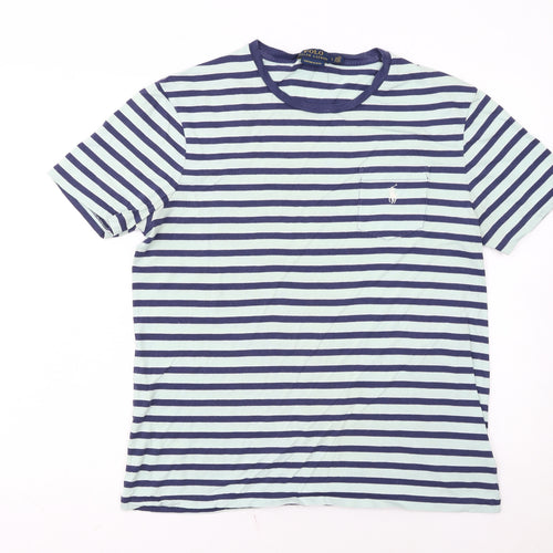 Ralph Lauren Men's Blue Striped Cotton Slim Fit T-Shirt Size L