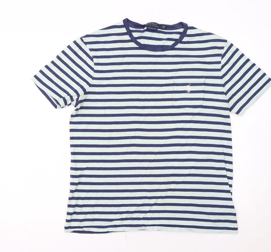 Ralph Lauren Men's Blue Striped Cotton Slim Fit T-Shirt Size L