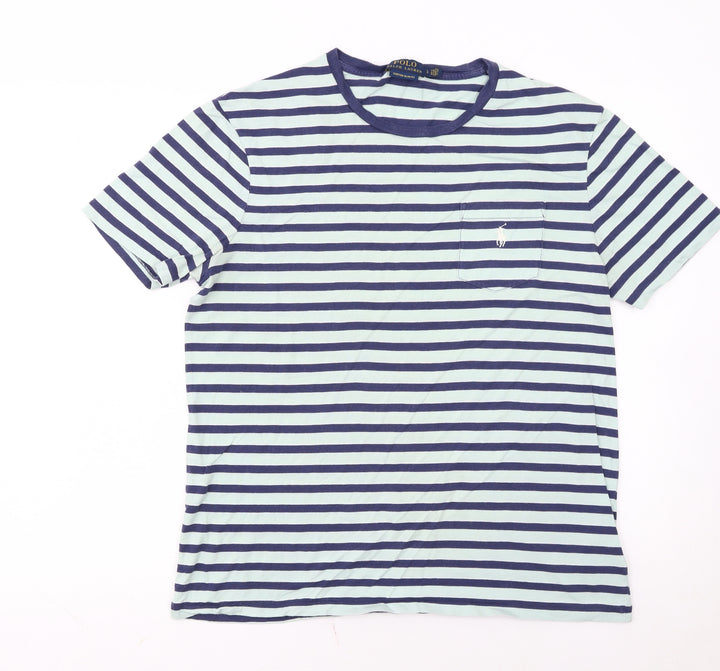 Ralph Lauren Men's Blue Striped Cotton Slim Fit T-Shirt Size L