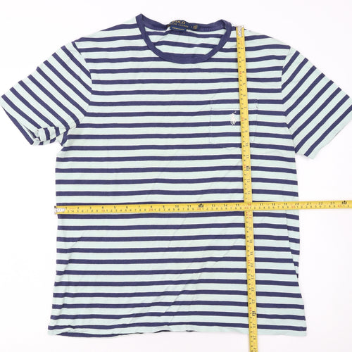 Ralph Lauren Men's Blue Striped Cotton Slim Fit T-Shirt Size L