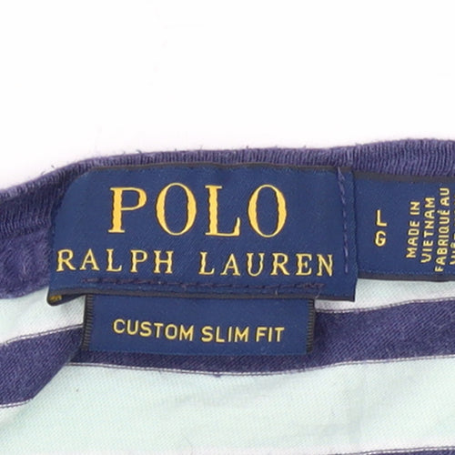 Ralph Lauren Men's Blue Striped Cotton Slim Fit T-Shirt Size L