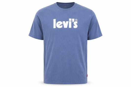 Front view of Levi's Men's Blue Relaxed Fit Logo Crew Neck Short Sleeve T-Shirt, size M