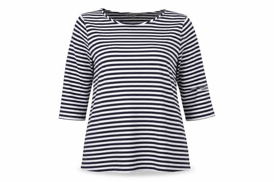 Front view of Fenn Wright Manson Women Navy White Stripe Tunic L Cotton Top