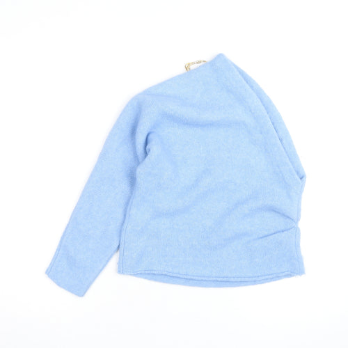 Zara Women Blue Wool Blend Asymmetrical Pullover Jumper Size 12