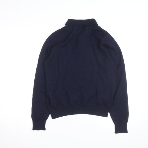 William Hunt Men’s Blue Wool Blend Collared Henley Jumper Size L