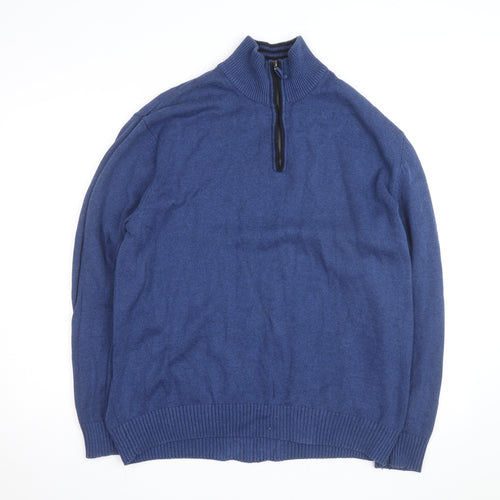 Maine New England Men’s Blue Wool Blend 1/2 Zip Jumper Size L
