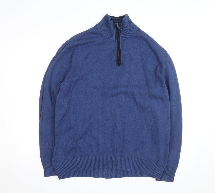 Maine New England Men’s Blue Wool Blend 1/2 Zip Jumper Size L