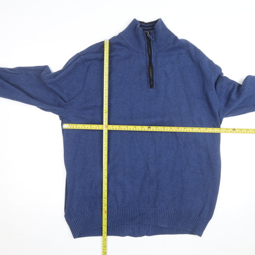 Maine New England Men’s Blue Wool Blend 1/2 Zip Jumper Size L