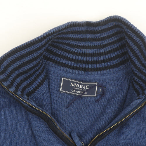Maine New England Men’s Blue Wool Blend 1/2 Zip Jumper Size L