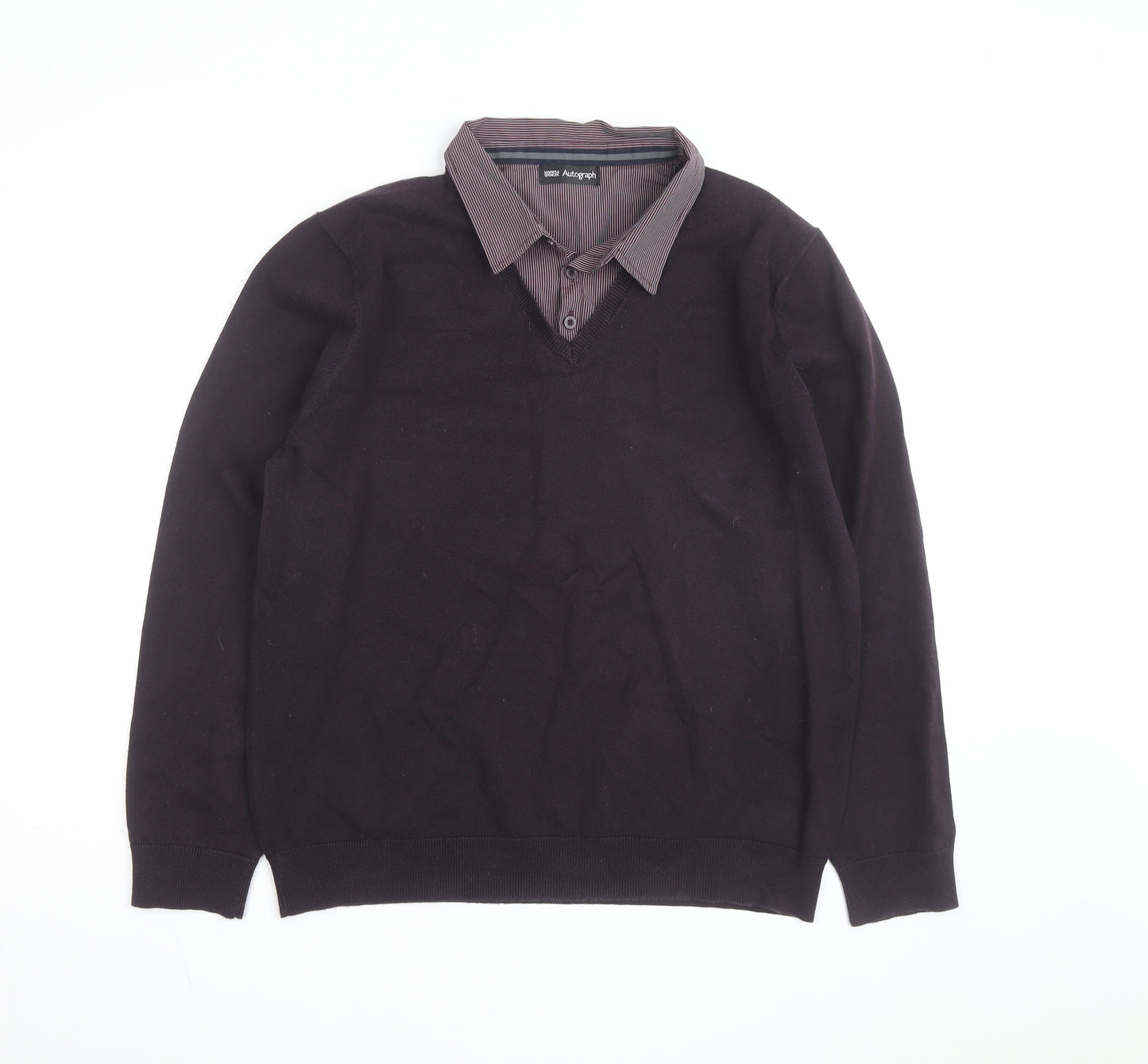 Marks and Spencer Men’s Brown V-Neck Pullover Jumper Size L Classic Fit