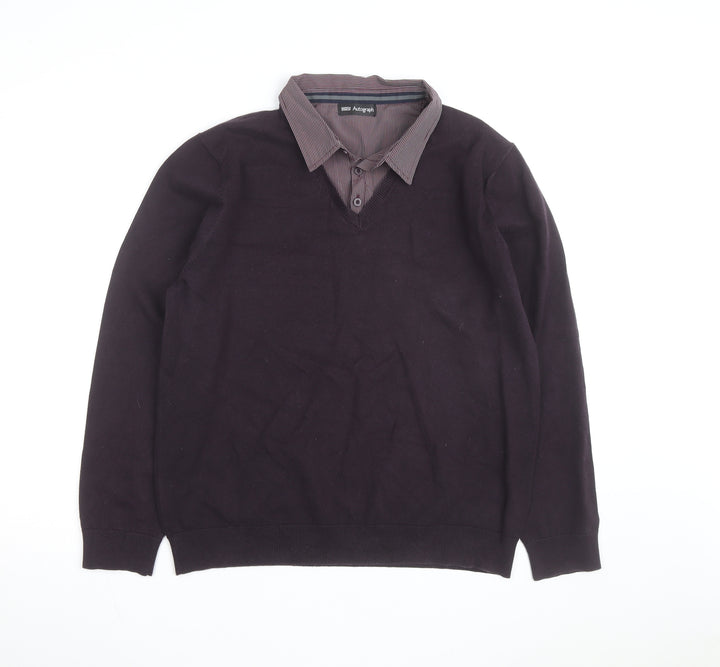 Marks and Spencer Men’s Brown V-Neck Pullover Jumper Size L Classic Fit