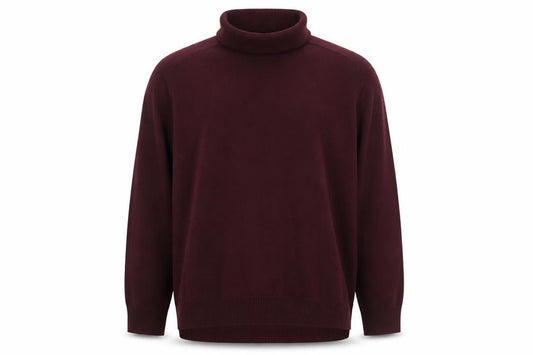 Front view of Whistles men’s red roll neck wool cashmere jumper, size L