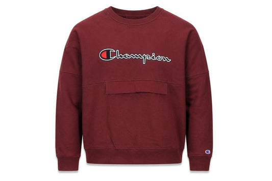 Front view of Champion Men's Red XL Pullover Sweatshirt Crew Neck Logo Fleece