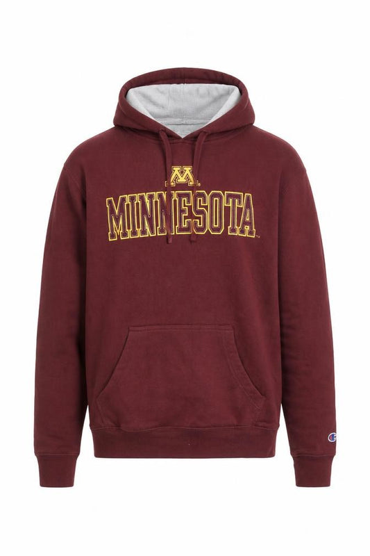 Front view of Champion Men's Red Minnesota Pullover Hoodie, size S, Fleece Sweatshirt
