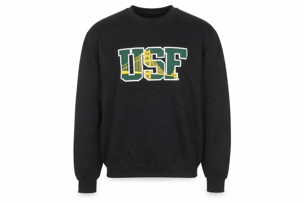 Front view of Champion Men’s Black USF Crew Neck Sweatshirt L Pullover Logo