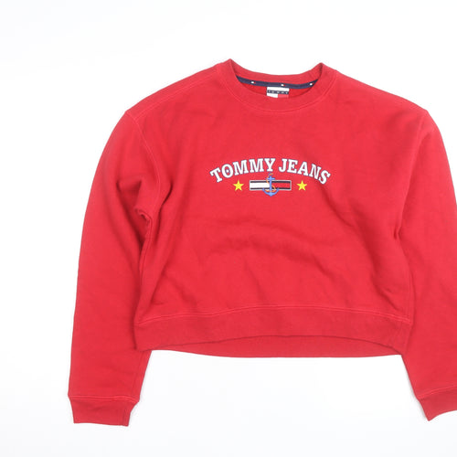 Tommy Jeans Girls Red Embroidered Logo Pullover Sweatshirt Size S