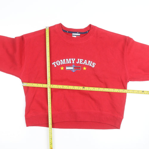 Tommy Jeans Girls Red Embroidered Logo Pullover Sweatshirt Size S