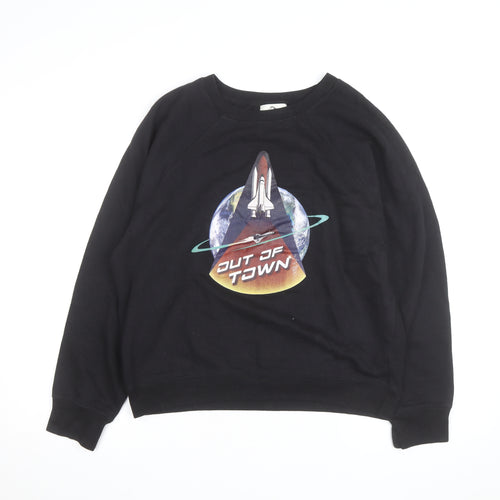 Jordache Vintage Men's Black L Pullover Sweatshirt Space Graphic Print