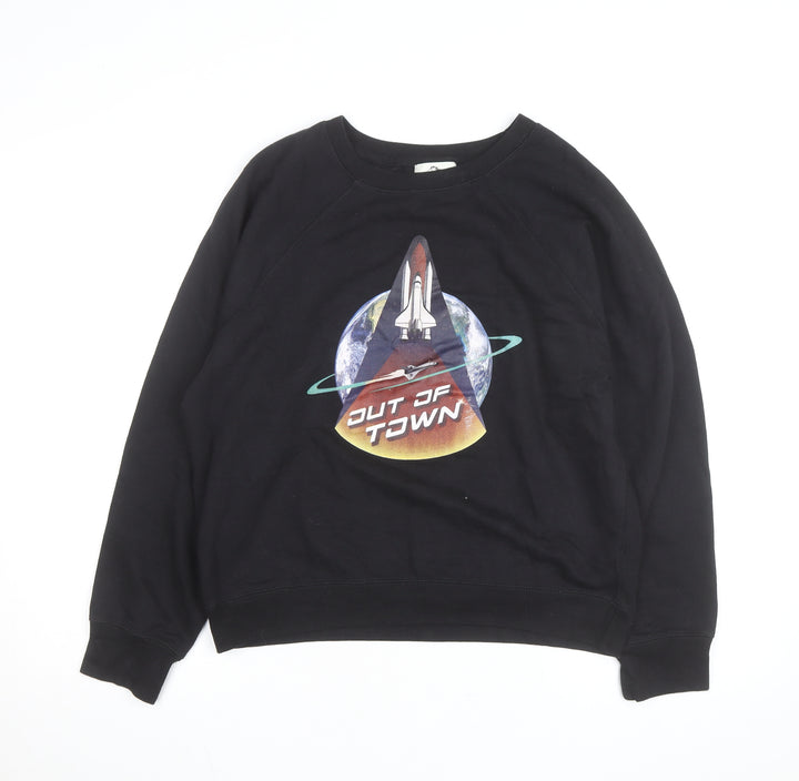 Jordache Vintage Men's Black L Pullover Sweatshirt Space Graphic Print