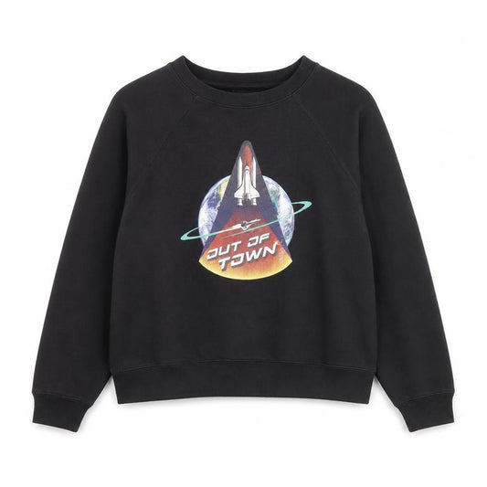 Front view of Jordache Vintage Men's Black L Pullover Sweatshirt Space Graphic Print