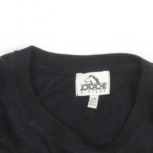Jordache Vintage Men's Black L Pullover Sweatshirt Space Graphic Print