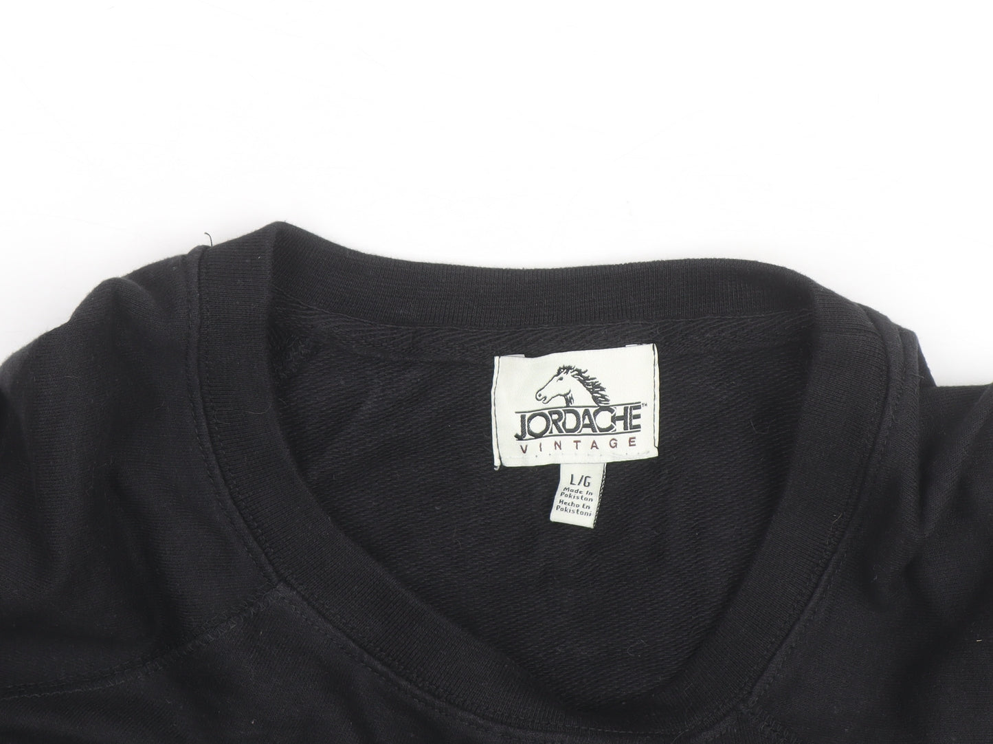 Jordache Vintage Men's Black L Pullover Sweatshirt Space Graphic Print