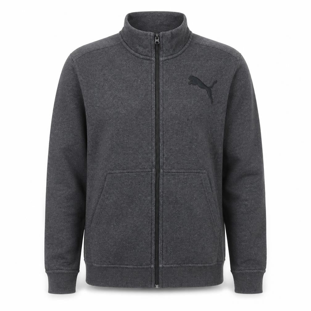 Front view of Puma Men's Grey Full Zip Sweatshirt M Regular Fit Fleece