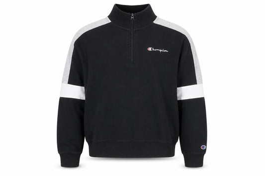 Front view of Champion Men's Black Grey 1/4 Zip Sweatshirt M Sports Fleece