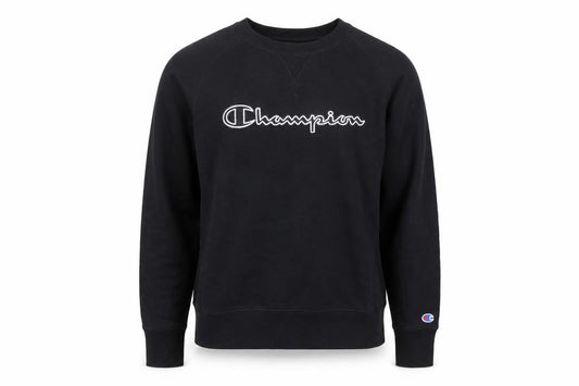 Front view of Champion Men's Black Medium Pullover Sweatshirt Crew Neck