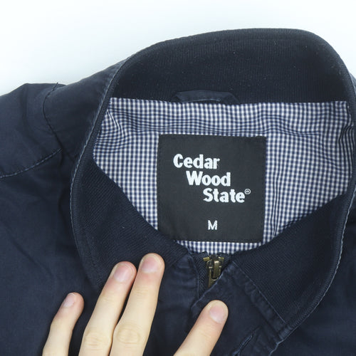 Cedar Wood State Men's Blue Bomber Jacket M Full Zip Cotton Blend