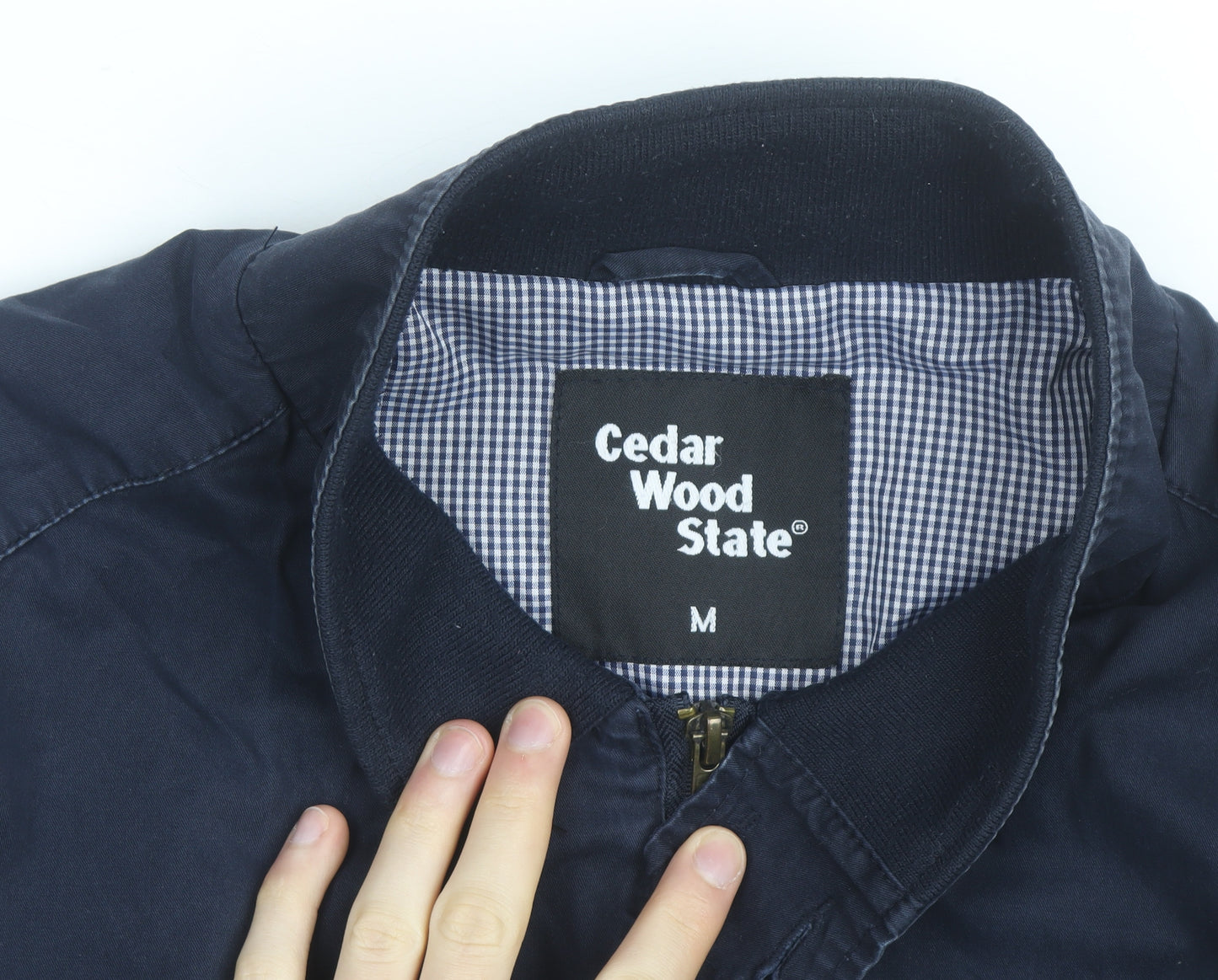 Cedar Wood State Men's Blue Bomber Jacket M Full Zip Cotton Blend
