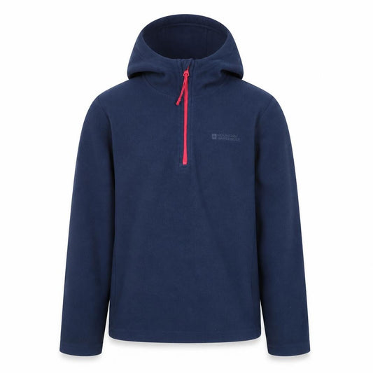 Front view of Mountain Warehouse girls’ navy fleece hoodie 9-10 years 1/2 zip pullover