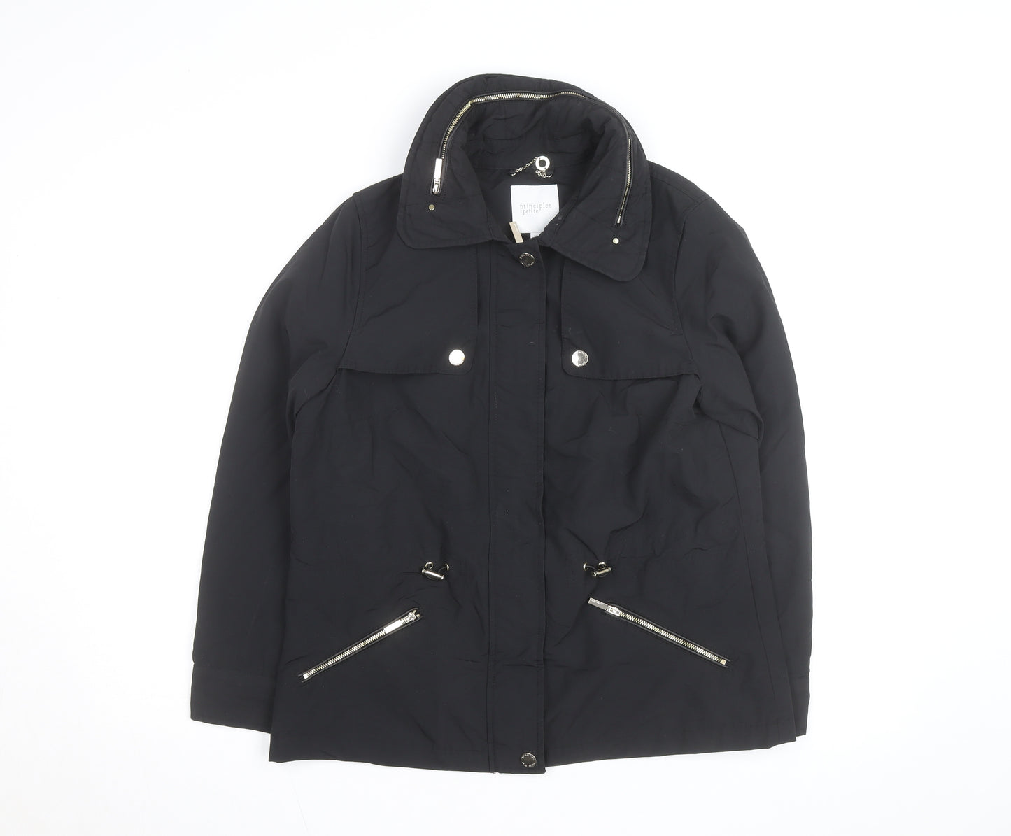 Principles Petite Womens Black Size 12 Mid-Length Anorak Jacket