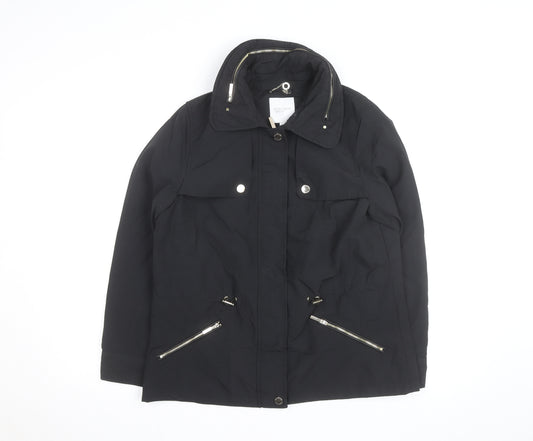 Principles Petite Womens Black Size 12 Mid-Length Anorak Jacket