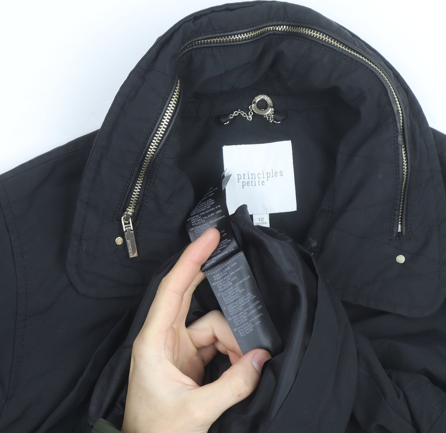 Principles Petite Womens Black Size 12 Mid-Length Anorak Jacket
