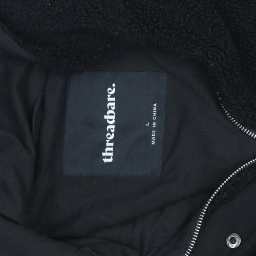Threadbare Mens Black Fleece Full Zip Hoodie Size L Winter Warm