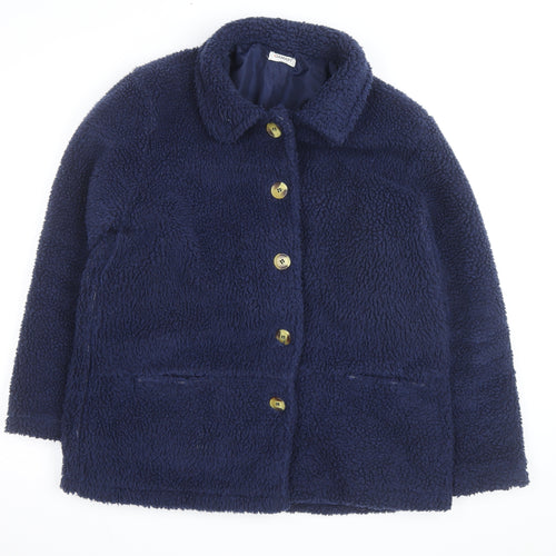 Damart Women’s Blue Fleece Button Mid-Length Coat Size M