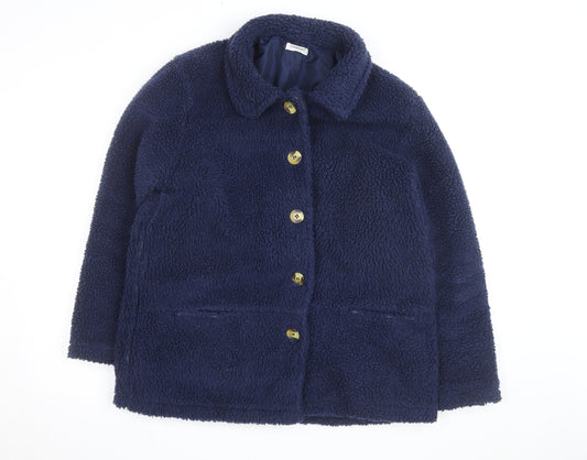 Damart Women’s Blue Fleece Button Mid-Length Coat Size M